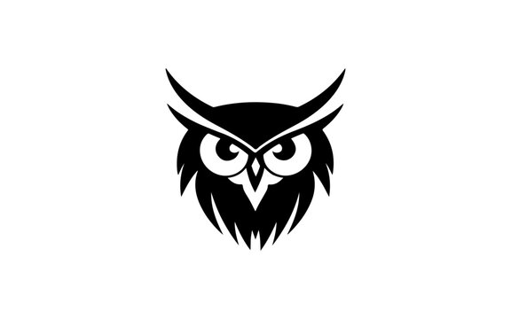 A head of owl shape isolated illustration with black and white style for template.