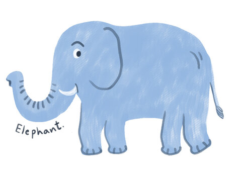 Elephant. Hand-drawn character animal illustration isolated on white background. Pastel. Watercolor. Oil pastel. Crayon and Chalk.