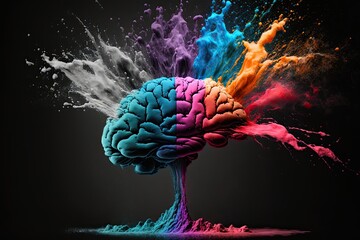 Illustration of a human brain with colorful and imaginative design elements. Representing creativity, innovation, imagination, and ideation for artistic and knowledge. Generative AI