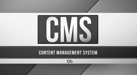 CMS Content Management System word, abbreviation. CMS concept metallic background, banner. 3D render.