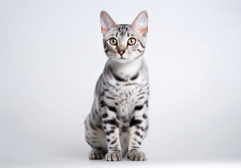 Silver bengal cat isolated on white background.