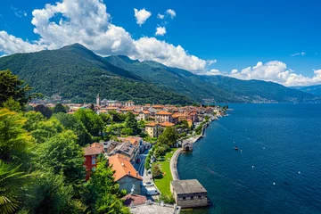 Fotobehang Mediterraans Europa The lake promenade and and the Santuario della Santissima Pietà in Cannobio - Lago Maggiore, Verbania, Piemont, Italy  © karlo54