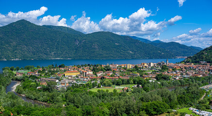 Panoramic view of Cannobio and Lake Maggiore- Verbania, Piedmont, Italy, Europe