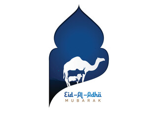 Eid Al Adha Celebration of Muslim holiday Background. The sacrifice a camel, cow, sheep and goat Eid-al-adha concept Islamic vector illustration.