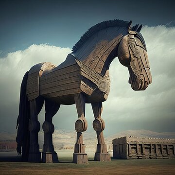 Huge wooden Trojan horse. Trojan War.