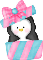 Watercolor christmas  penguin.