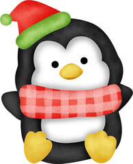 Watercolor christmas  penguin.
