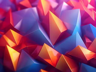 Abstract colorful background. 3d triangles with soft shadows and depth of field effect. Generative AI
