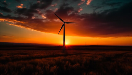Obraz premium Renewable energy spins into the night, powering sustainable landscapes generated by AI