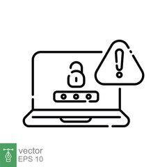 Password phishing icon. Simple outline style. Laptop hack, ransomware, fraud, scam, information steal, technology concept. Thin line symbol. Vector illustration isolated on white background. EPS 10.