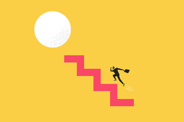 Businessman walking on stair step. concept of growth, promotion, opportunity