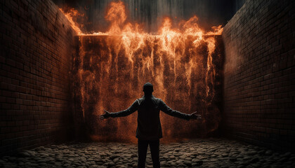 A spooky silhouette of a Catholic woman looking at the wall generated by AI