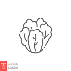 Lettuce vegetable icon. Simple outline style. Leaf, salad, plant, foliage, leaves, healthy, food concept. Thin line symbol. Vector illustration isolated on white background. Editable stroke EPS 10.