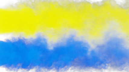 Puffs of blue and yellow smoke move from left to right on a white background. Ukrainian flag. 3d illustration.