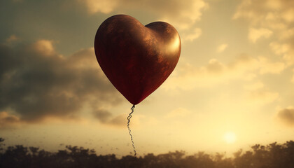 Fototapeta na wymiar Love and romance soar with heart shaped balloons at sunset celebration generated by AI