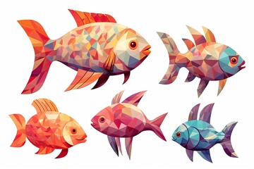 Animal set fishs i Cubism stye,Generative AI.