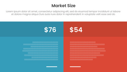 market size or size of sales infographic 2 point stage template with big table box full page for slide presentation vector