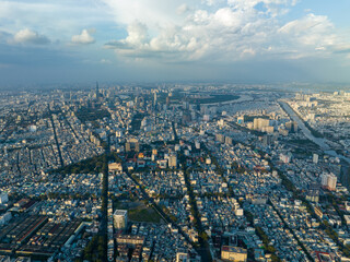 Aerial view of District 1 in sunset - Ho Chi Minh City (Saigon) - Vietnam