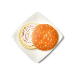 Butter cream bread. The bread is soft, stuffed with butter. The butter can be mixed with jams like strawberries, cranberries, blueberries. A good choice for American breakfast. Photo and vector option