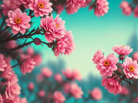Pink Flowers Background with Soft Style And Frame