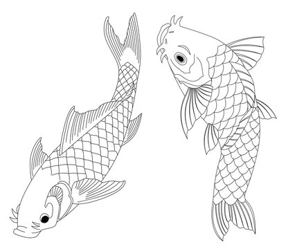 illustration of a koi fish tattoo japan style line art