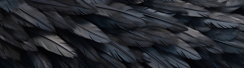Abstract modern background. Black feathers. Banner, backdrop. Generative AI