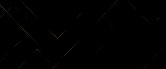 Abstract modern black background paper cut style with black and gold line Luxury concept, abstract luxury gold geometric random chaotic lines with many squares and triangles shape on black background.