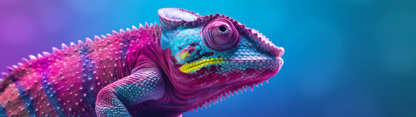 Colorful chameleon on blurred background. Generative AI