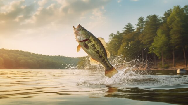 Largemouth Summer Ozarks Lake created with Generative AI Technology, ai, generative