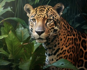 Jaguar in Rainforest Big Cat Illustration