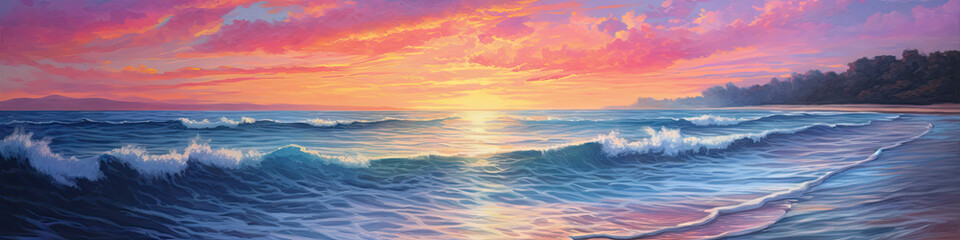 Naklejka na ściany i meble Seascape oil painting of a beach at dawn 4