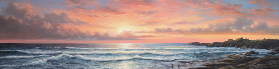 Fototapeta na wymiar Seascape oil painting of a beach at dawn 6