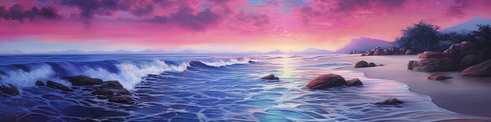 Seascape oil painting of a beach at dawn 8