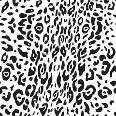 Leopard skin print. Vector seamless pattern. African safari animal.  Popular trendy background. Exotic paradise. Black spots on the white background. Tropical summer. Wildlife nature design