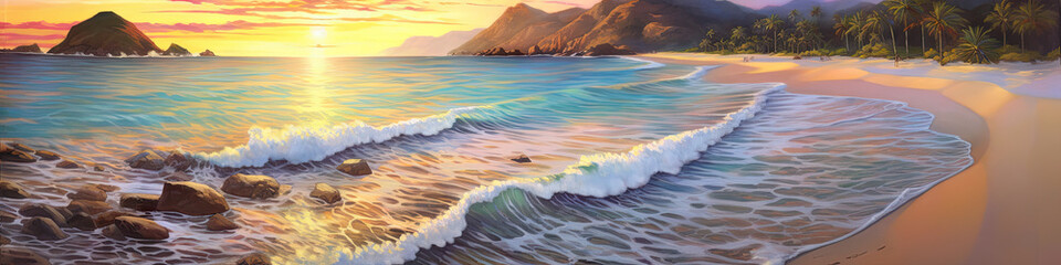 Seascape oil painting of a beach at dawn 7