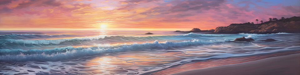 Seascape oil painting of a beach at dawn 9