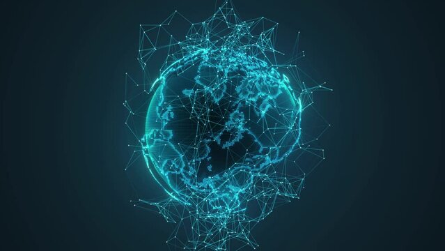 Planet Earth globe 3d hologram technology background, earth rotating with lines background, plexus lines and earth background