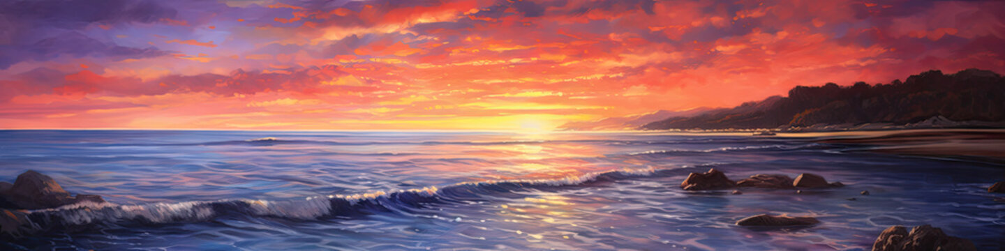 Seascape oil painting of a beach at dawn 10