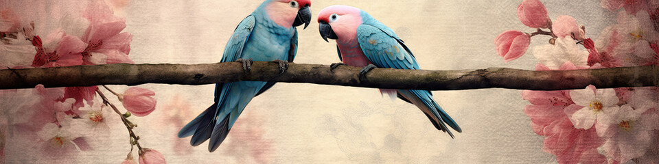 Painting of two parrots in a cherry tree 7