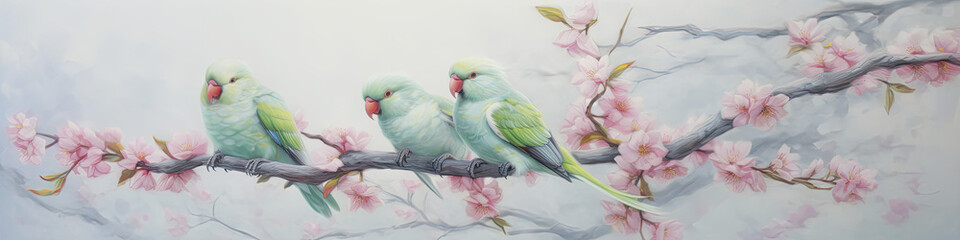 Painting of two parrots in a cherry tree 8