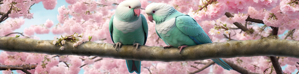Painting of two parrots in a cherry tree 9