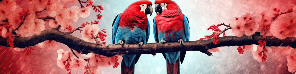 Painting of two parrots in a cherry tree 10