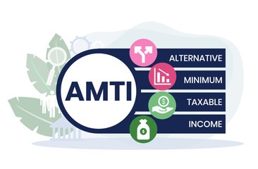 AMTI, Alternative Minimum Taxable Income acronym. Concept with keyword, people and icons. Flat vector illustration. Isolated on white.