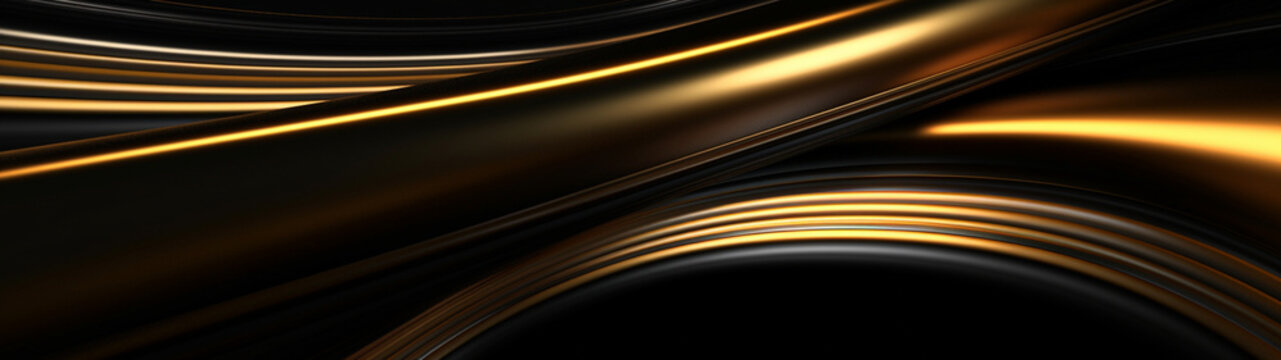 Abstract background. Black and gold. Banner, backdrop. Generative AI