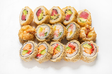 tasty sushi on the white background