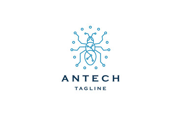 Ant tech with line art style logo icon design template flat vector