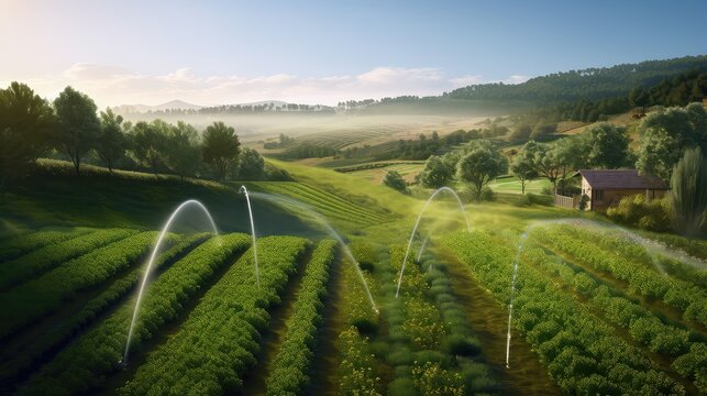 Smart irrigation system photo realistic illustration - Generative AI.