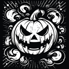 Halloween pumpkins vector illustration. Vintage, retro-style Halloween character outline isolated on white.