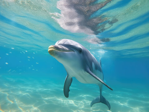Underwater photo of joyful and optimistic dolphin