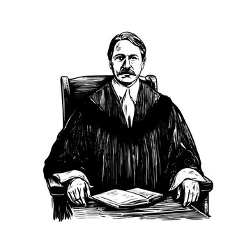 Judge Vector Drawing. Isolated Hand Drawn, Engraved Style Illustration